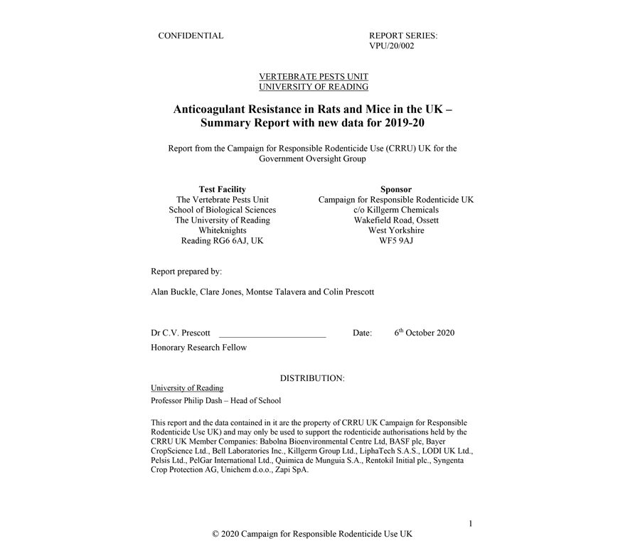 Anticoagulant Resistance in Rats and Mice in the UK – Summary Report with new data for 2019-20